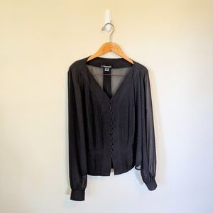 Vintage Ellen Tracy Black Sheer Ruffle Blouse